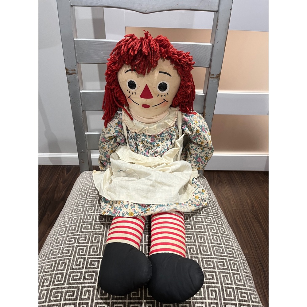 Vintage Knickerbocker Raggedy Ann Plush Doll Floral Dress I Love You Heart Large
